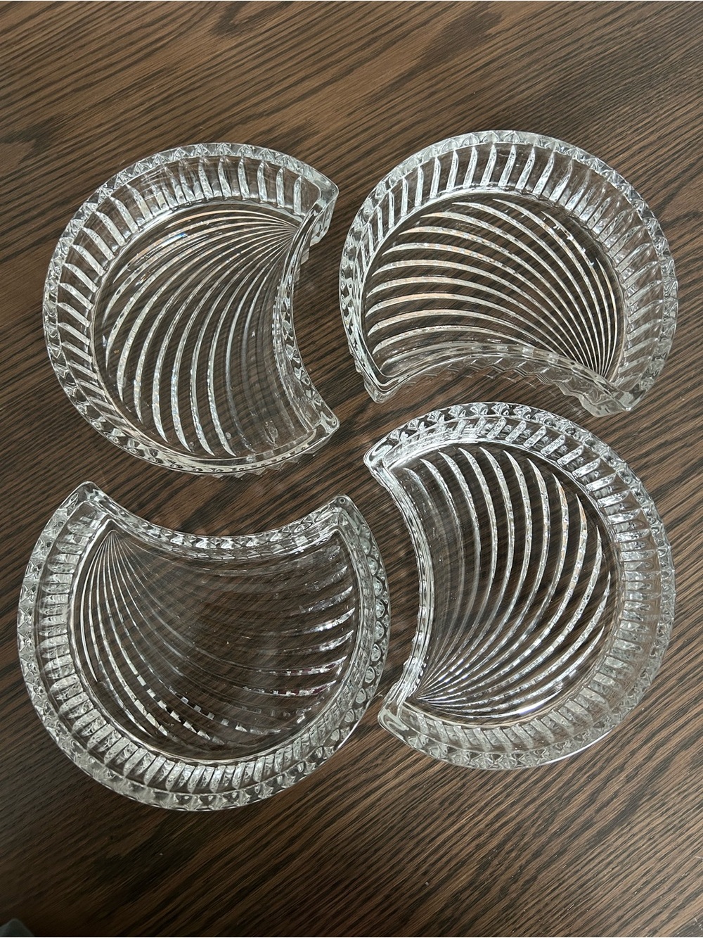 Set of 4 Clear Glass Crescent Dishes